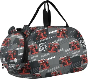 VIGTRO Sport Cars Road Race Kids Overnight Travel Duffel Bag Sport Gym Bag for Boys Girls with Shoe Compartment, Carry On Weekender Luggage Bag for Dance Swim Yoga