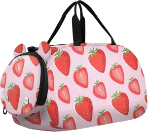 VIGTRO Strawberry Sliced Berries Kids Overnight Travel Duffel Bag Sport Gym Bag for Boys Girls with Shoe Compartment, Carry On Weekender Luggage Bag for Dance Swim Yoga