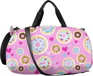 VIGTRO Sweet Donuts Boys Girls Sports Travel Duffel Bags with Shoes Compartment, Weekender Overnight Gym Bag for Swimming, Dancing, Outing
