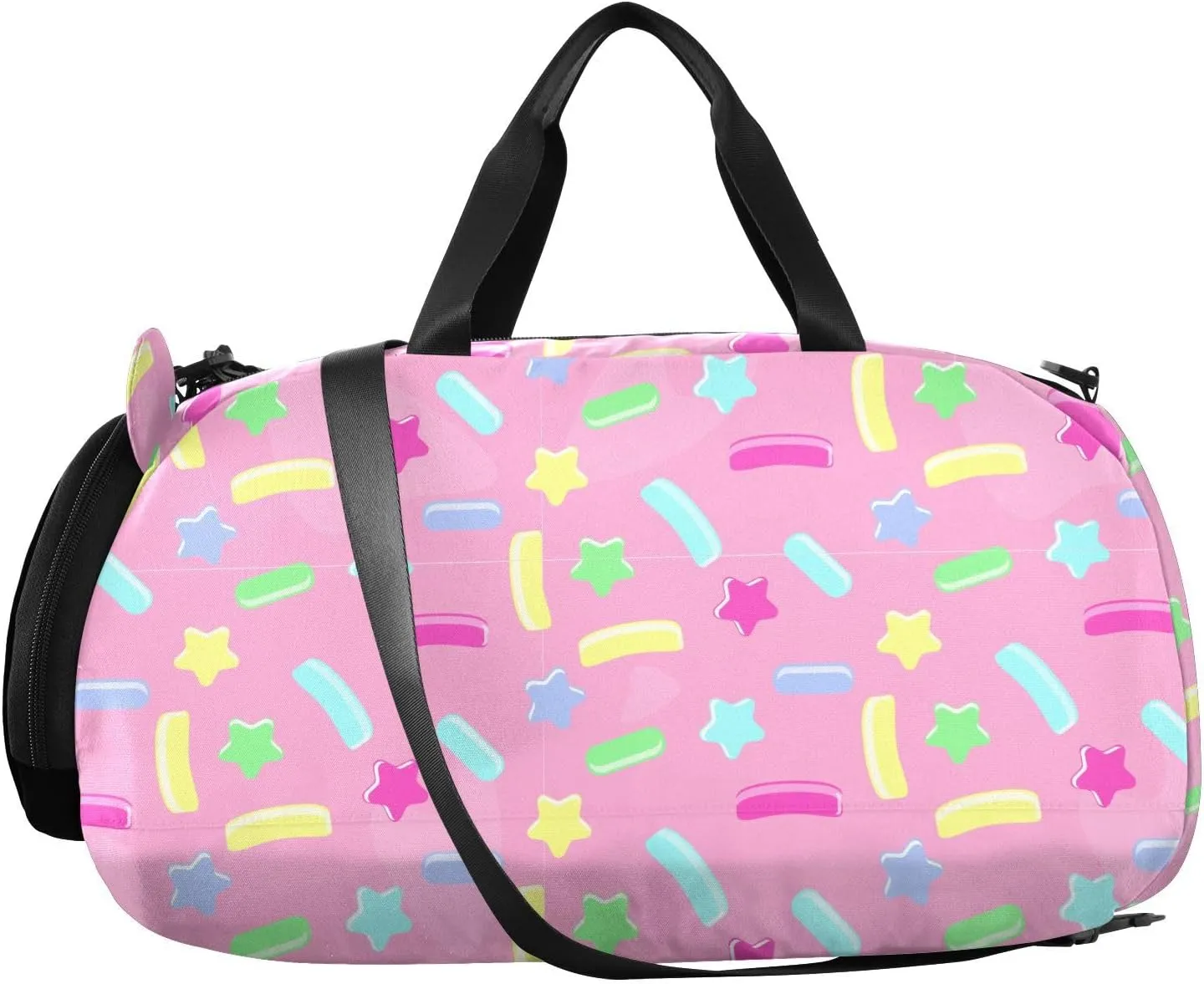 VIGTRO Sweets Colorful Candy Bars Kids Overnight Travel Duffel Bag Sport Gym Bag for Boys Girls with Shoe Compartment, Carry On Weekender Luggage Bag for Dance Swim Yoga
