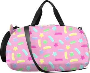VIGTRO Sweets Colorful Candy Bars Kids Overnight Travel Duffel Bag Sport Gym Bag for Boys Girls with Shoe Compartment, Carry On Weekender Luggage Bag for Dance Swim Yoga