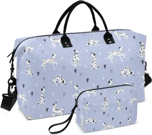 VIGTRO Travel Duffel Bag Weekender Overnight Bag with Toiletry Bag Cartoon Dalmatian Dogs Printed, Carry On Luggage Bag Funny Pattern for Hospital Gym Travel Business, 2 Pcs Set