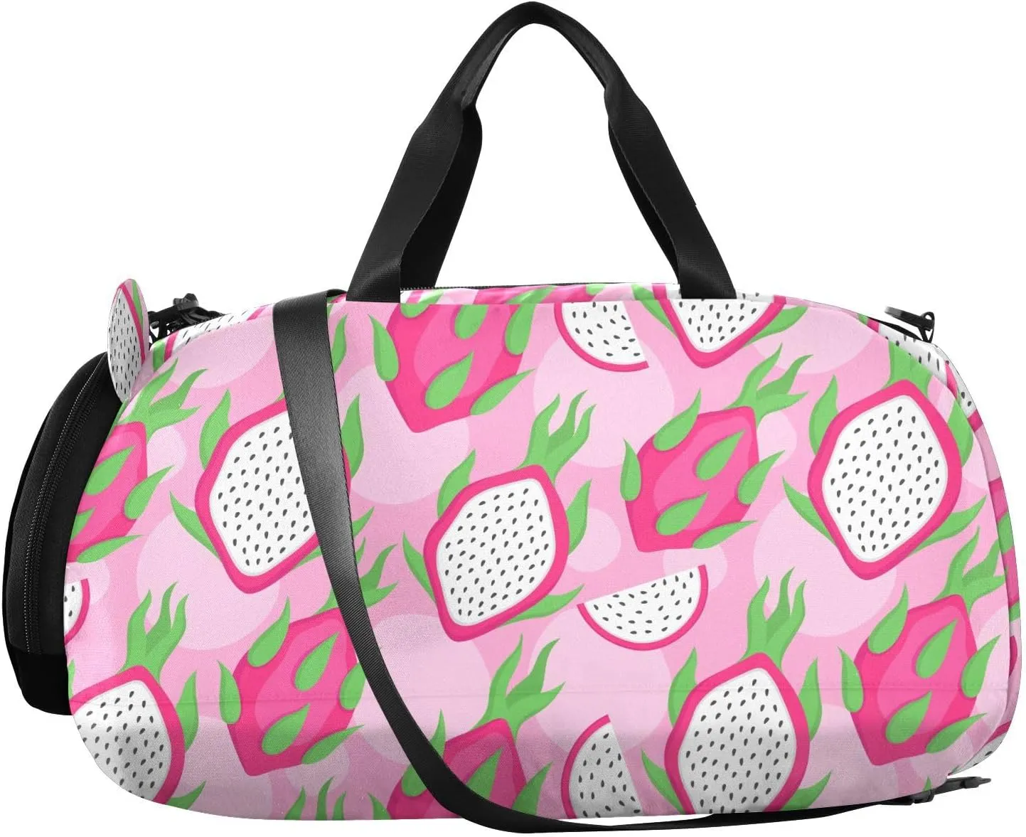 VIGTRO Tropical Dragon Fruit Pattern Kids Overnight Travel Duffel Bag Sport Gym Bag for Boys Girls with Shoe Compartment, Carry On Weekender Luggage Bag for Dance Swim Yoga