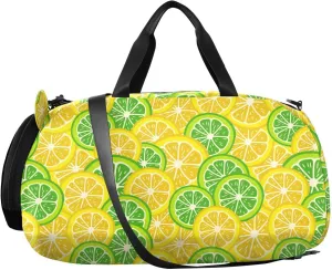VIGTRO Tropical Fruits Lemon Lime Kids Overnight Travel Duffel Bag Sport Gym Bag for Boys Girls with Shoe Compartment, Carry On Weekender Luggage Bag for Dance Swim Yoga