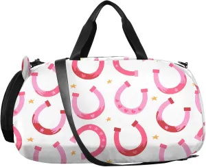 VIGTRO Ute Pink Horseshoes Boys Girls Sports Travel Duffel Bags with Shoes Compartment, Weekender Overnight Gym Bag for Swimming, Dancing, Outing