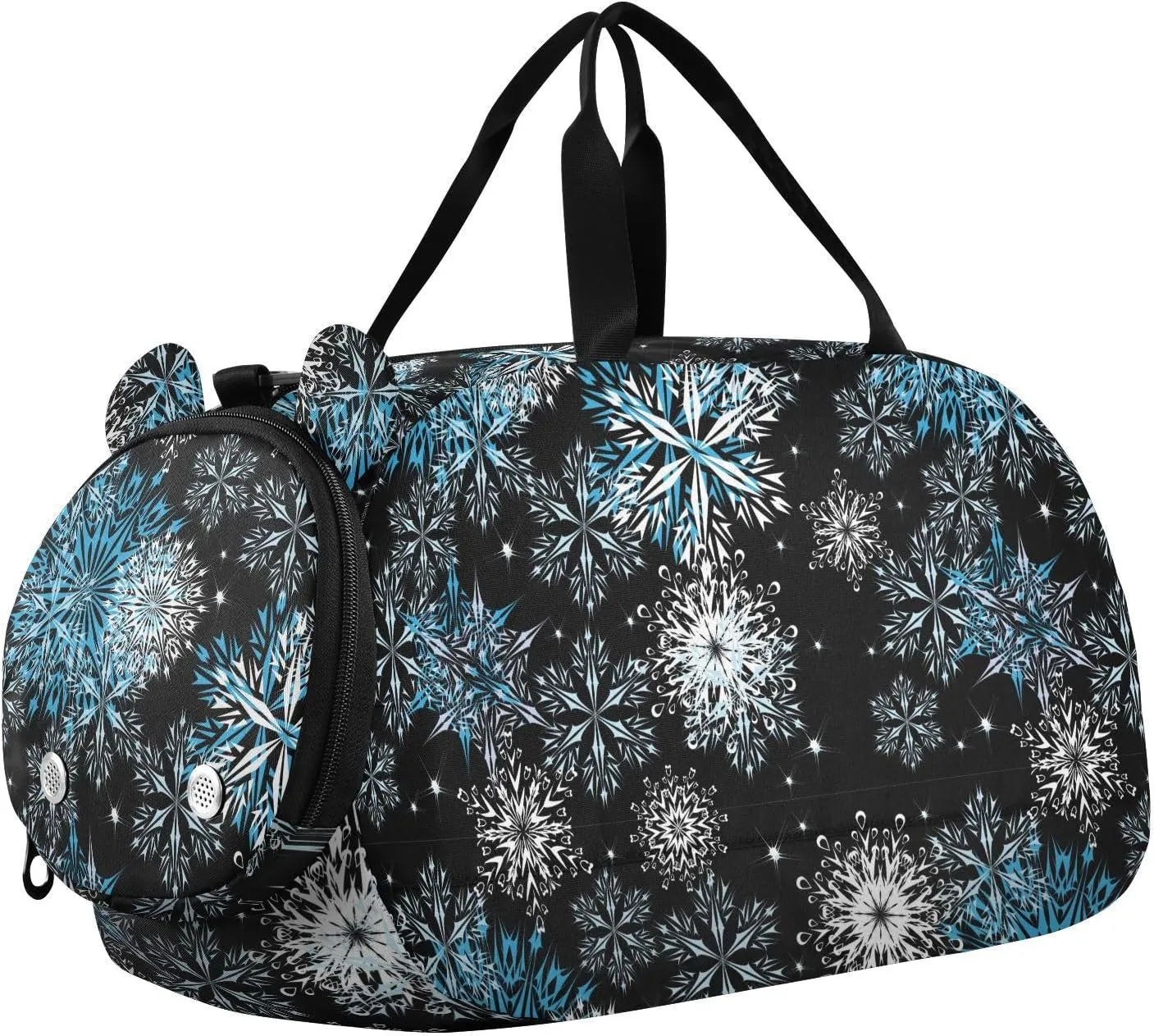 VIGTRO Winter Background with Snowflakes Kids Overnight Travel Duffel Bag Sport Gym Bag for Boys Girls with Shoe Compartment, Carry On Weekender Luggage Bag for Dance Swim Yoga