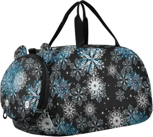 VIGTRO Winter Background with Snowflakes Kids Overnight Travel Duffel Bag Sport Gym Bag for Boys Girls with Shoe Compartment, Carry On Weekender Luggage Bag for Dance Swim Yoga