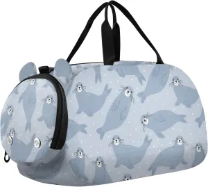 VIGTRO Winter Cute Animals Seal Kids Overnight Travel Duffel Bag Sport Gym Bag for Boys Girls with Shoe Compartment, Carry On Weekender Luggage Bag for Dance Swim Yoga