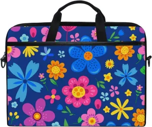 VIKKO Cute Colorful Flowers Blue Floral Laptop Bag for Most 11.6-14inch Laptops/Tablets/Ultrabooks, Stylish Shockproof Laptop Case Sleeve Briefcase Computer Bag with Shoulder Strap