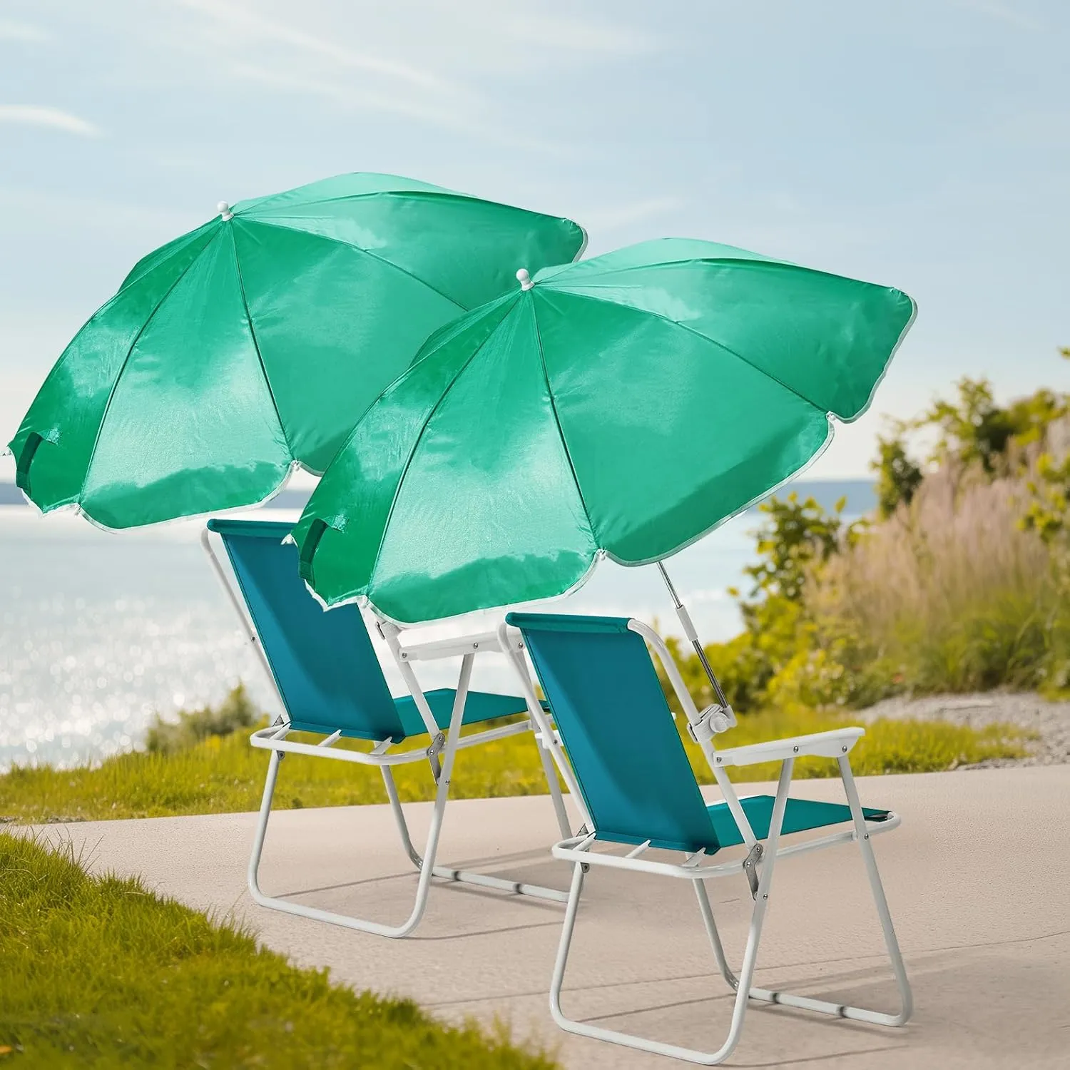 VINGLI Beach Chair with Umbrella, Beach Chair with 360°Canopy Shadefor Adults，Camping Chairs for Camping, Pool, Fishing- Teal