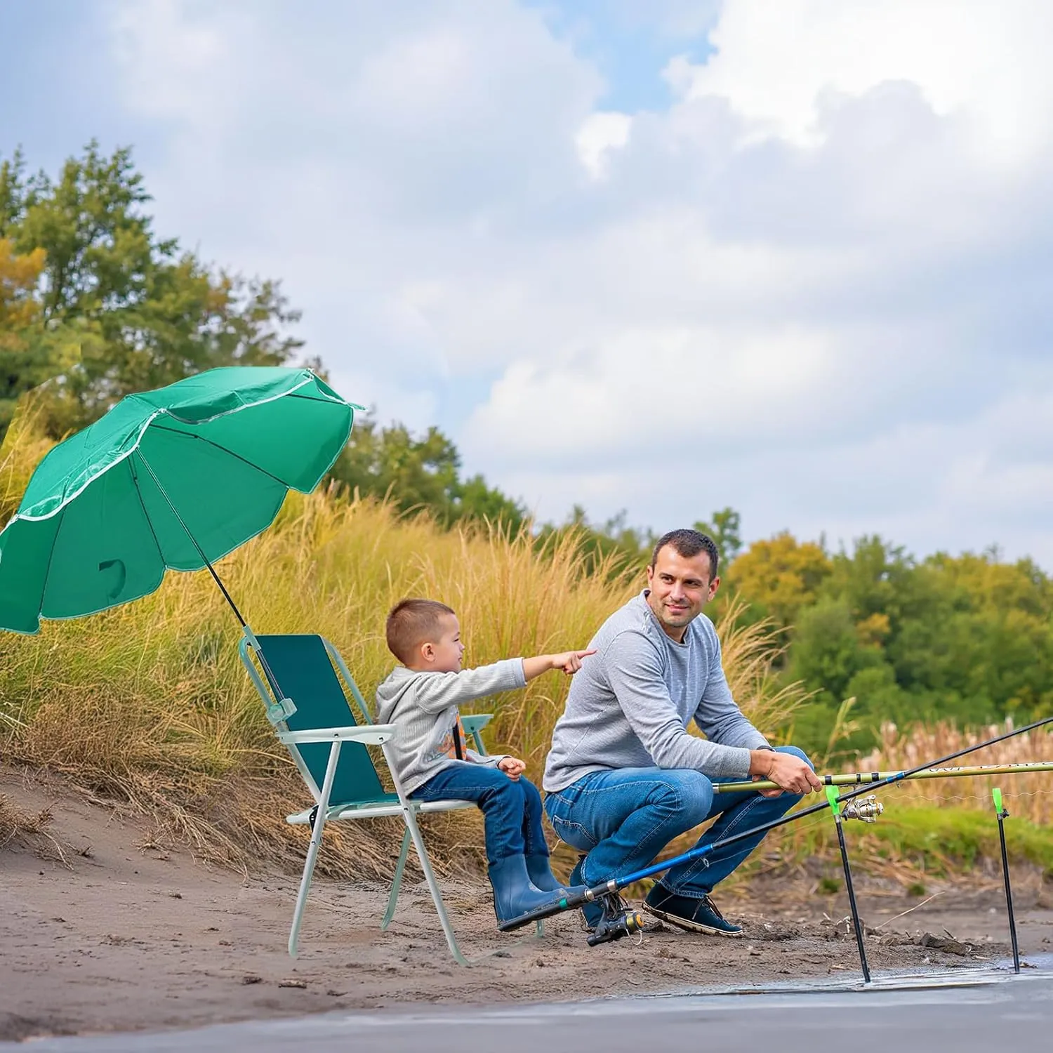 VINGLI Beach Chair with Umbrella, Beach Chair with 360°Canopy Shadefor Adults，Camping Chairs for Camping, Pool, Fishing- Teal