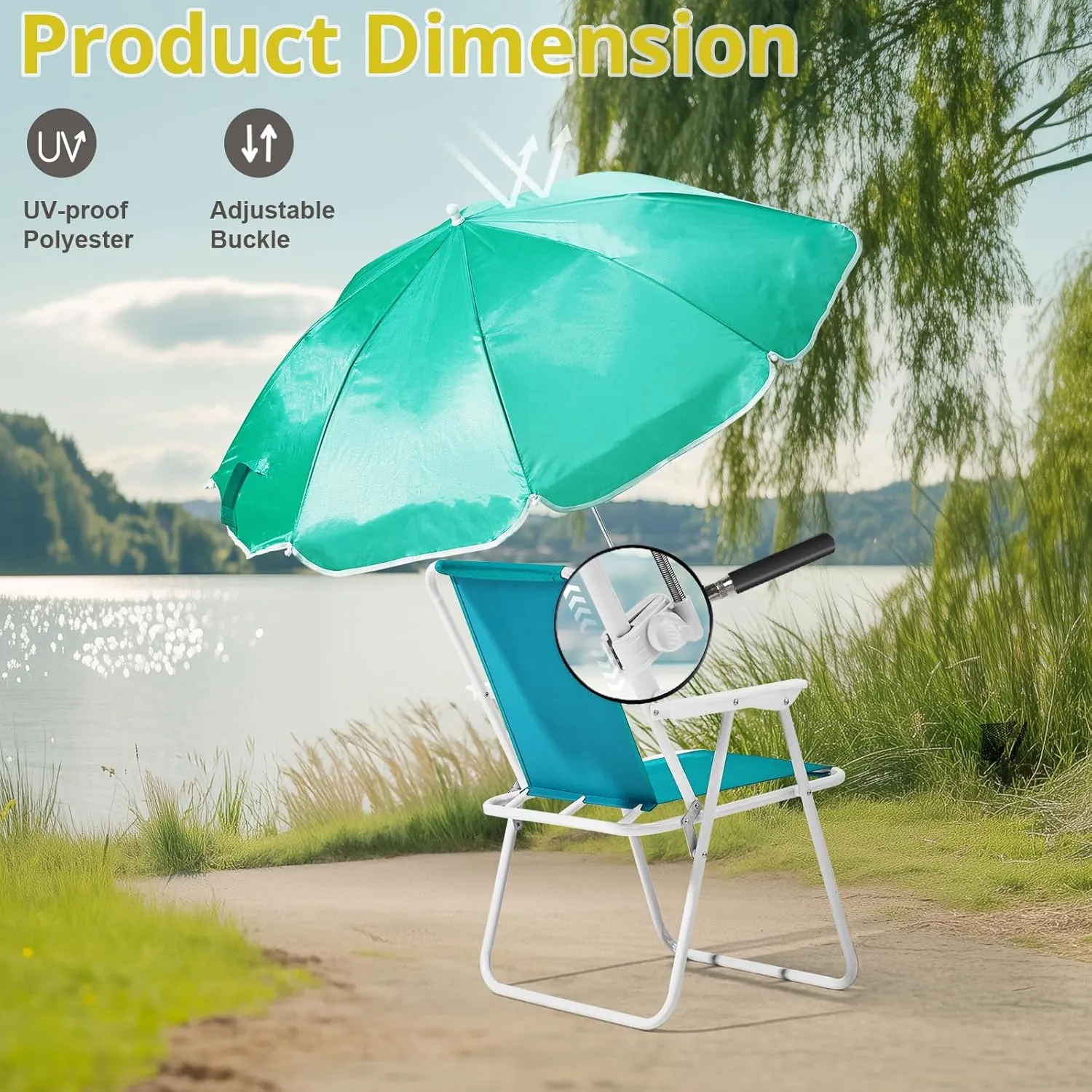 VINGLI Beach Chair with Umbrella, Beach Chair with 360°Canopy Shadefor Adults，Camping Chairs for Camping, Pool, Fishing- Teal