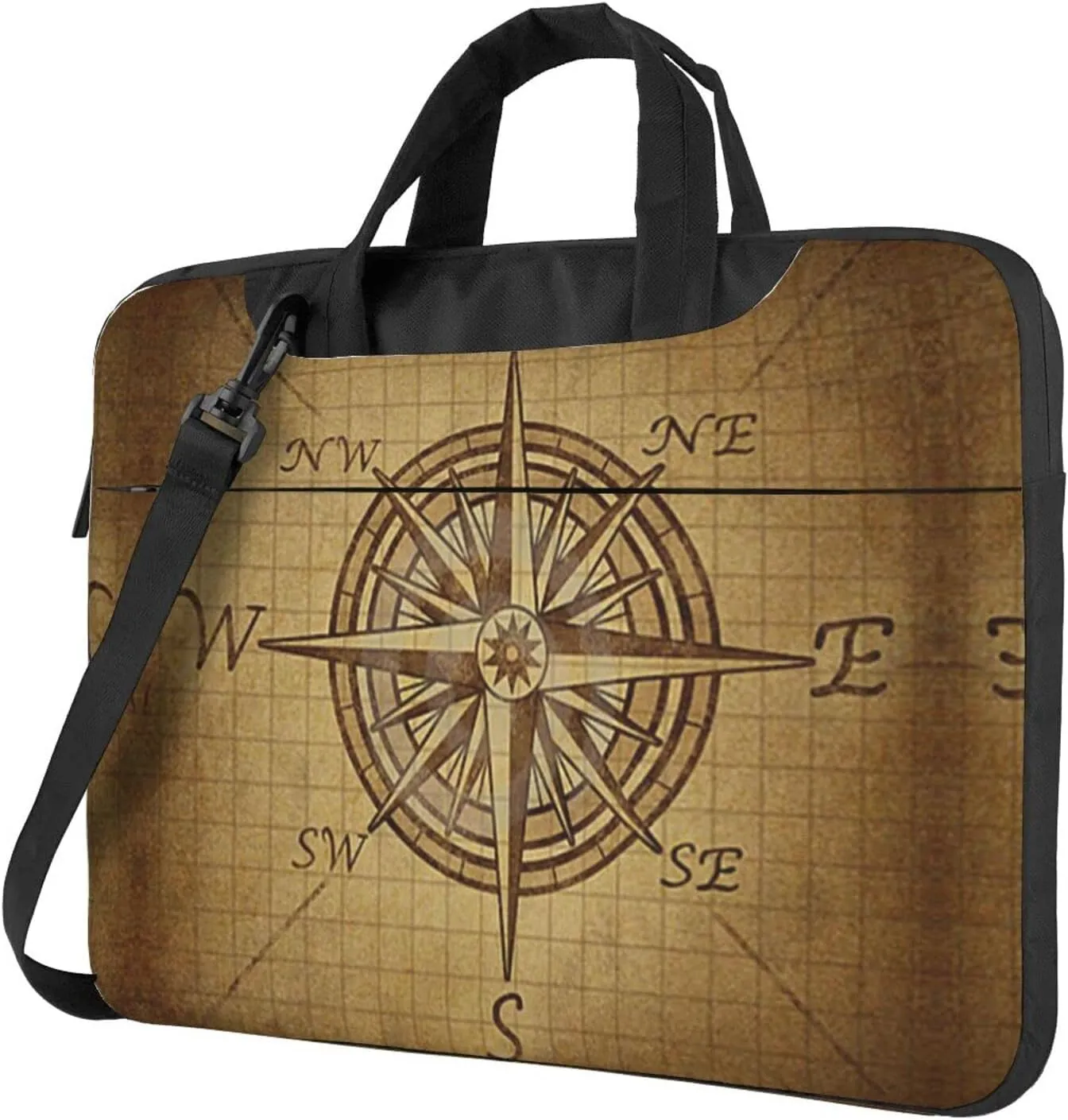 Vintage Compass Navigation Printed Laptop Bag Tote Shoulder Briefcase Messenger Bag For Unisex Business Office Work Bag