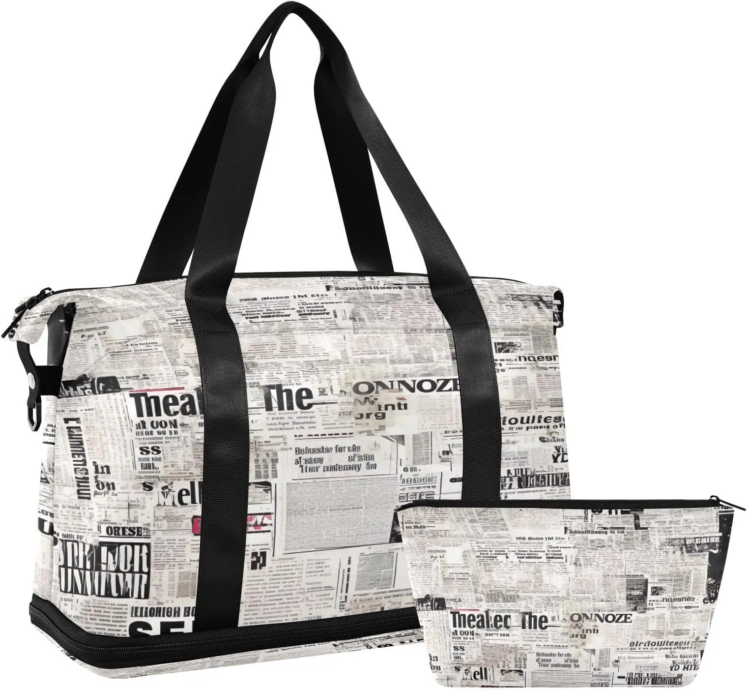 Vintage Newspaper Texture Gym Bag - Weekender Overnight Bags for Women Men, Sport Travel Duffel Bag with Wet Pocket & Shoe Compartment