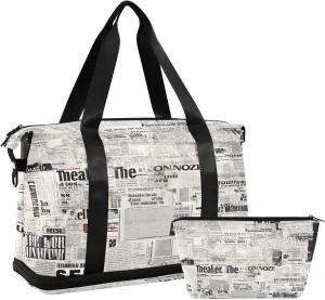 Vintage Newspaper Texture Gym Bag - Weekender Overnight Bags for Women Men, Sport Travel Duffel Bag with Wet Pocket & Shoe Compartment
