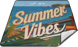 Vintage Poster Summer Vibes Waterproof Beach Mat Water Resistant Beach Camping Blanket Packable for Ground Summer Gift tapete para Playa