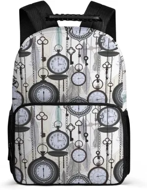 Vintage Watches and Feathers Travel Backpack Casual Daypacks Computer Shoulder Bag for Work Shopping Unisex 16 Inch