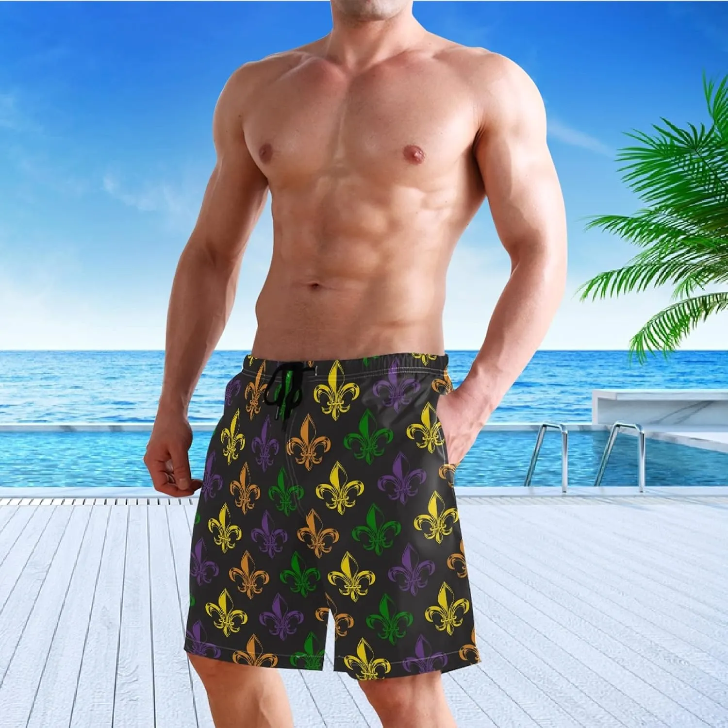 visesunny Fashion Funny Style Men's Beach Shorts Swim Trunks Quick Dry Casual Polyester Swim Shorts with Pockets S-XXL