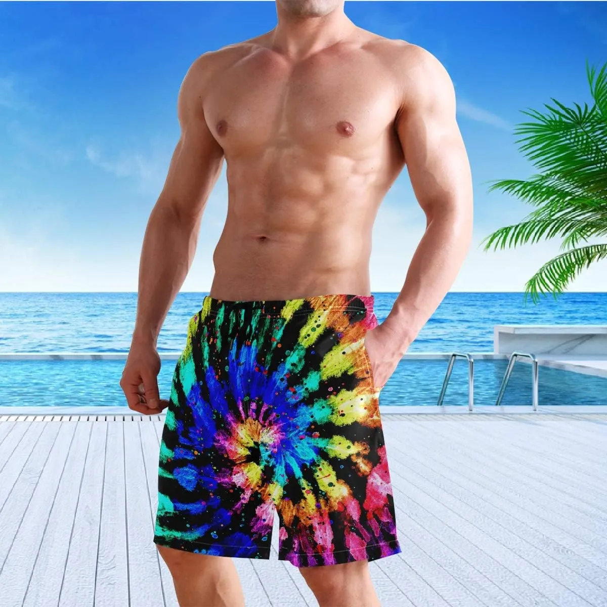 visesunny Hawaiian Men's Summer Beach Shorts Swim Trunks Sports Running Bathing Suits with Mesh Lining