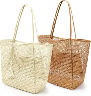 VOROLO Mesh Tote Beach Bag,Women Fairycore Hobo Bag,Shoulder Bag,Soft Summer Casual Crochet Bags