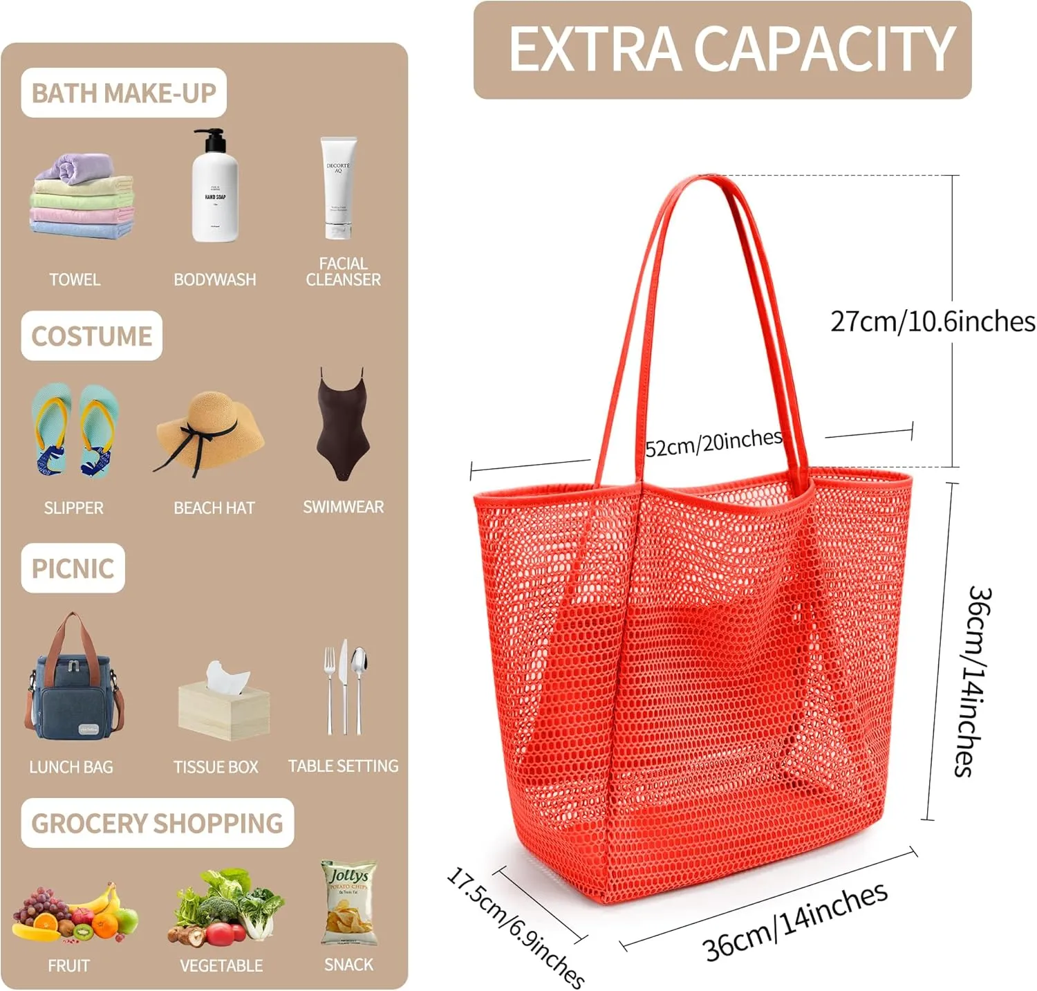 VOROLO Mesh Tote Beach Bag,Women Fairycore Hobo Bag,Shoulder Bag,Soft Summer Casual Crochet Bags