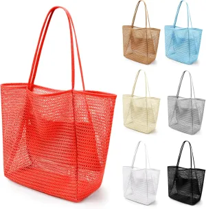 VOROLO Mesh Tote Beach Bag,Women Fairycore Hobo Bag,Shoulder Bag,Soft Summer Casual Crochet Bags