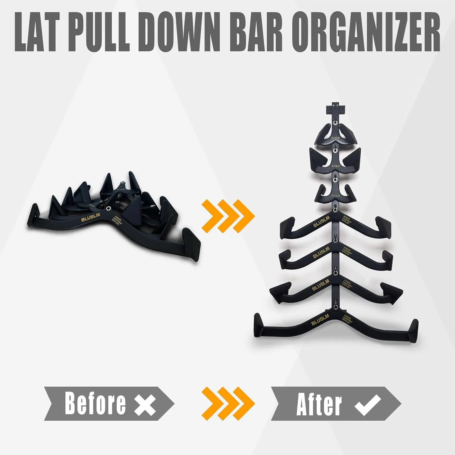 Wall Mounted Lat Pull Down Bar Organizer with Hooks, Home Gym Storage Rack for Lat Pulldown Attachments, Cable Attachments Rack for Gym Accessories