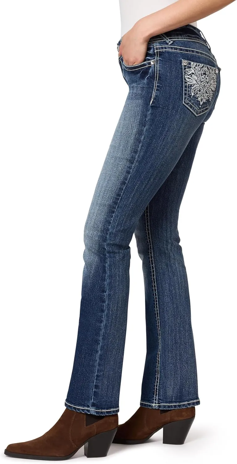 WallFlower Women's Luscious Curvy Bootcut Mid-Rise Bling Insta Stretch Juniors Jeans (Standard and Plus)