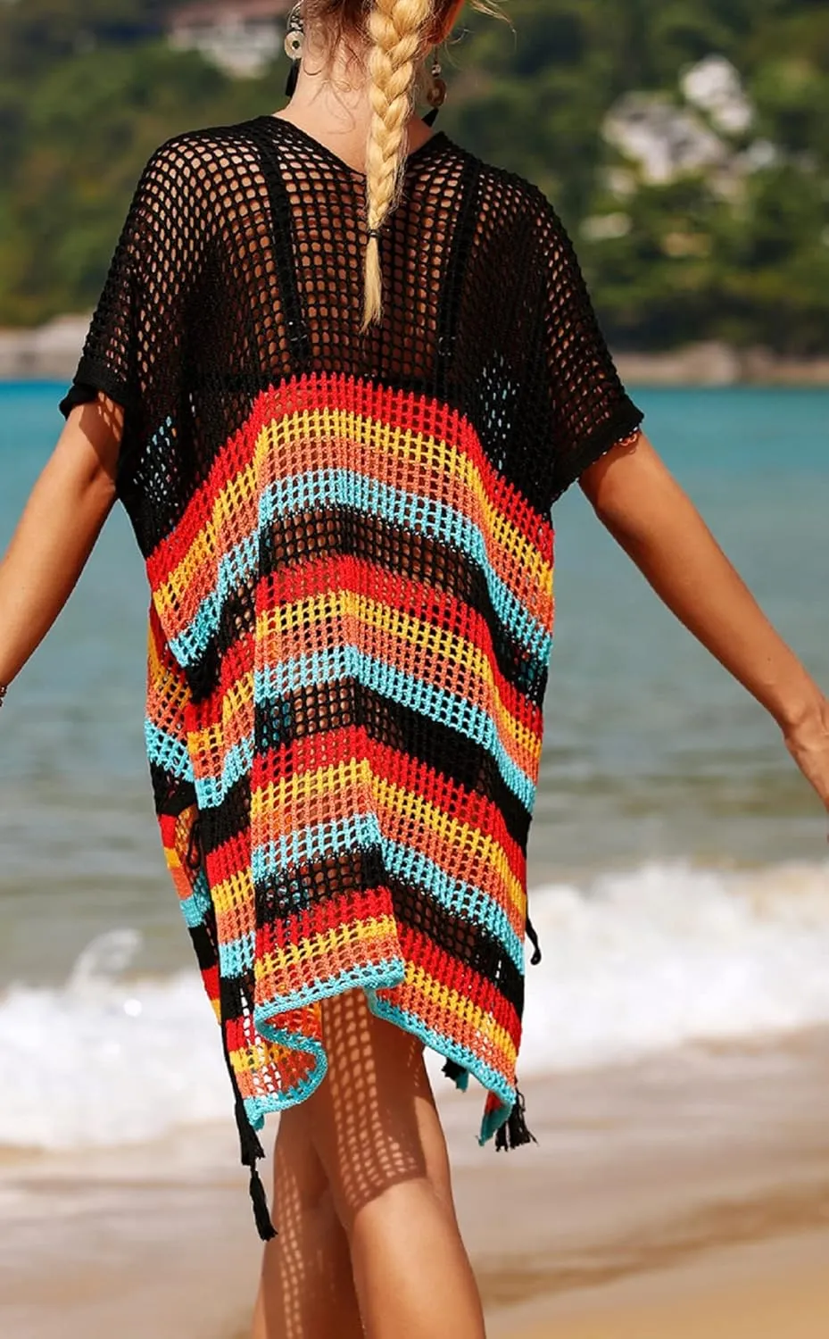 Wander Agio Wonens Beach Club Perspective Casual Cover Bikini Cover-up Net Knit Coverups Large Hole Mesh