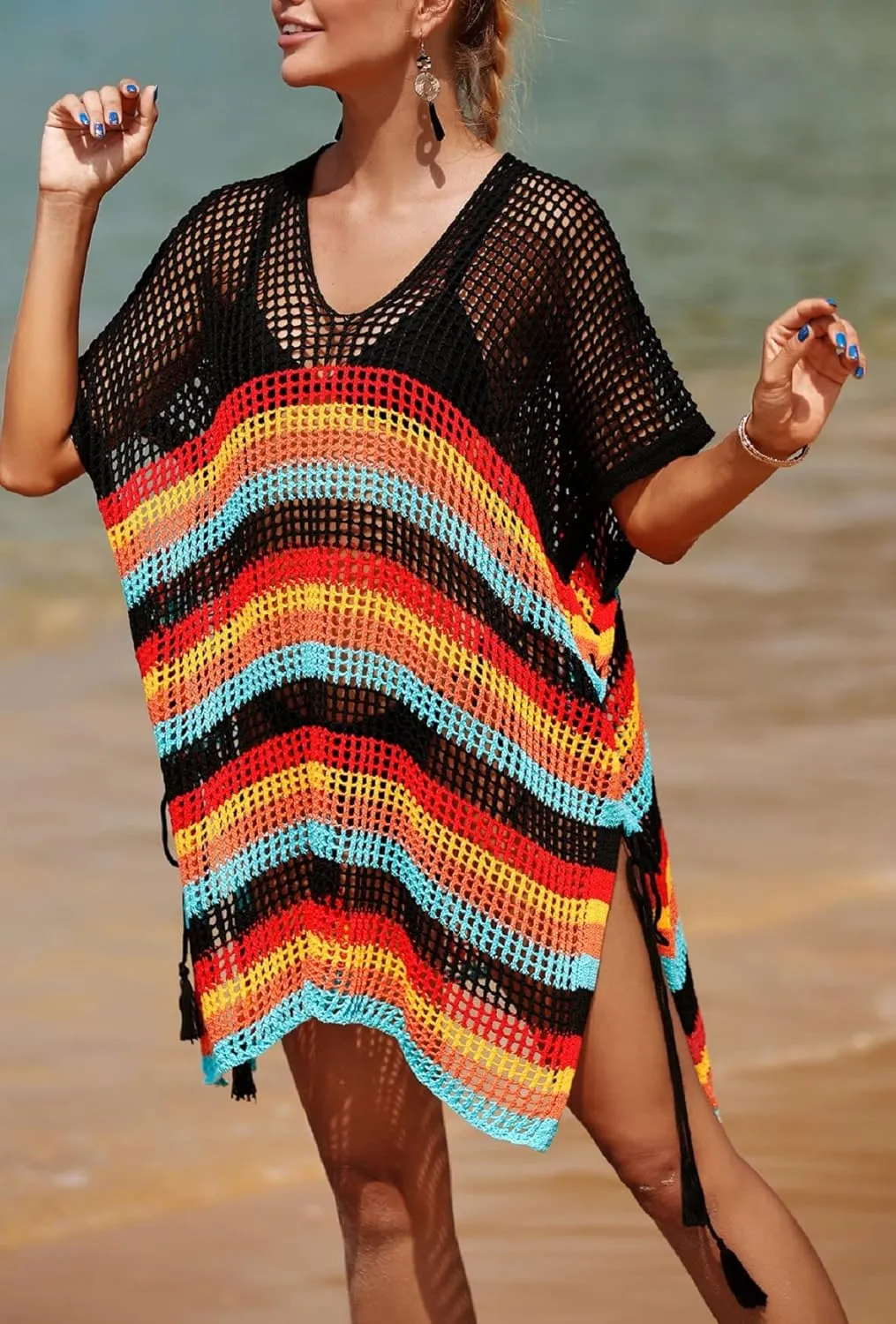 Wander Agio Wonens Beach Club Perspective Casual Cover Bikini Cover-up Net Knit Coverups Large Hole Mesh