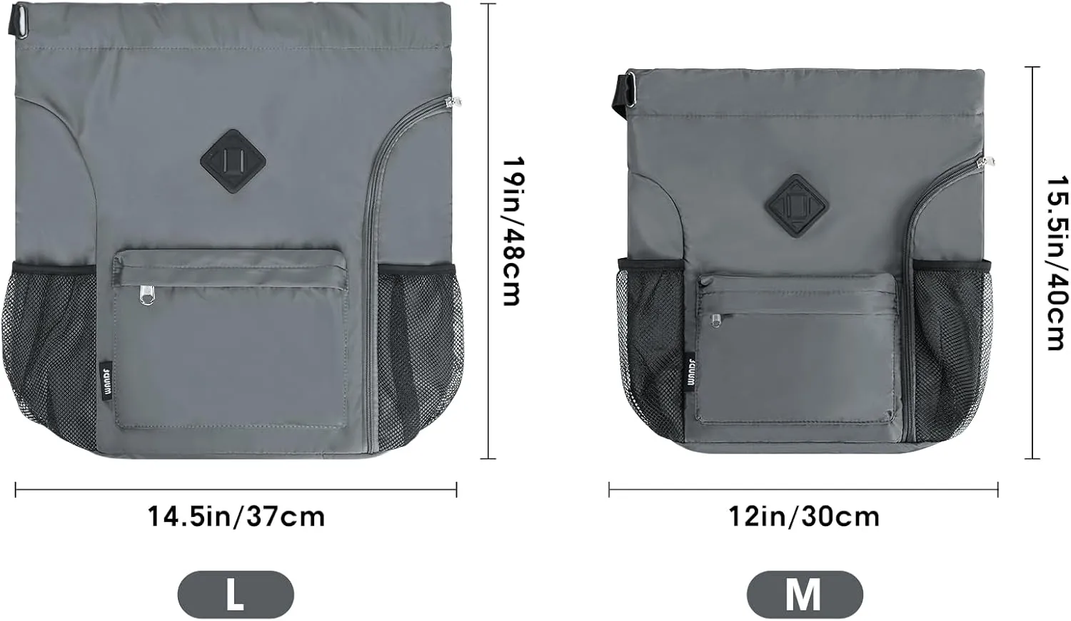 WANDF Drawstring Backpack Sports Gym Bag with Shoes Compartment, Water-Resistant String Backpack Cinch for Women Men(Small,Grey)