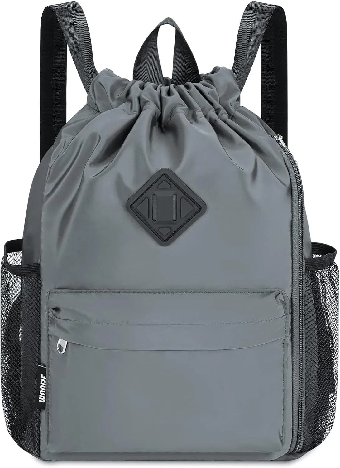 WANDF Drawstring Backpack Sports Gym Bag with Shoes Compartment, Water-Resistant String Backpack Cinch for Women Men(Small,Grey)