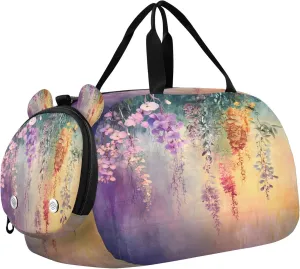 Watercolor Wildflowers Youth Sports & Travel Duffle Bag with Shoe Compartment,Waterproof Gym Bag for Girls and Boys (Overnight Essentials Organizer)