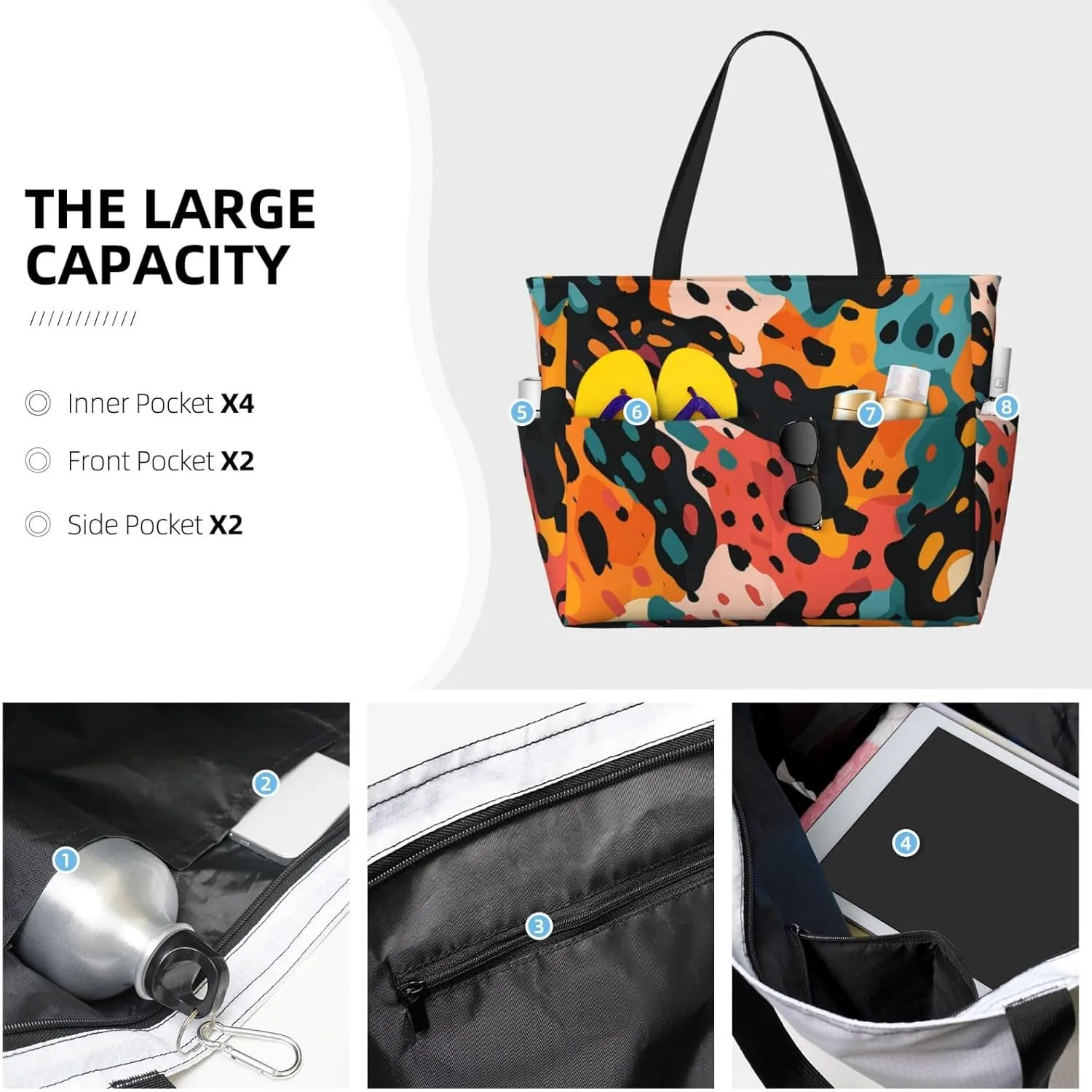 Waterproof Beach Bag for Women Sandproof Beach Tote Bags Large Capacity Swim Pool Bag Foldable Travel Duffel Bags