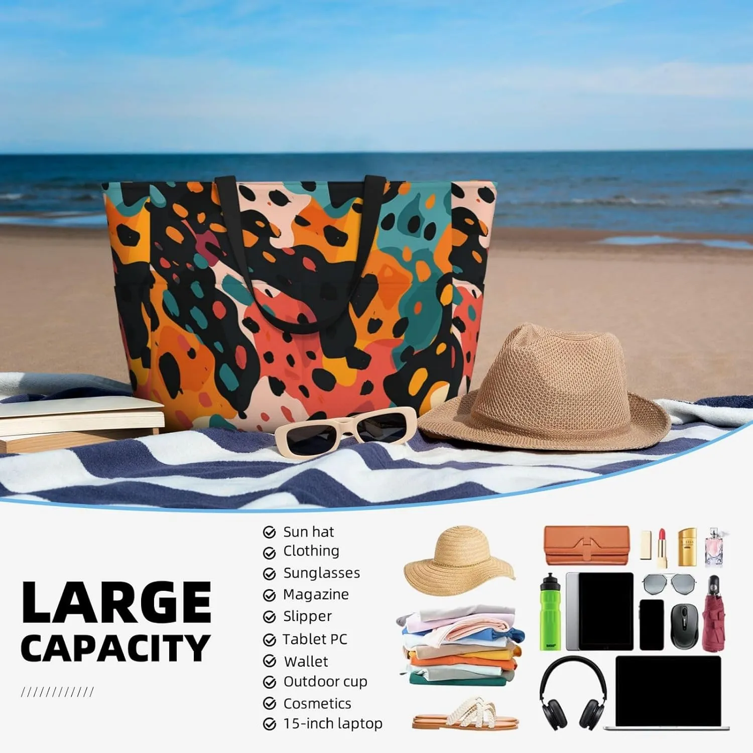Waterproof Beach Bag for Women Sandproof Beach Tote Bags Large Capacity Swim Pool Bag Foldable Travel Duffel Bags