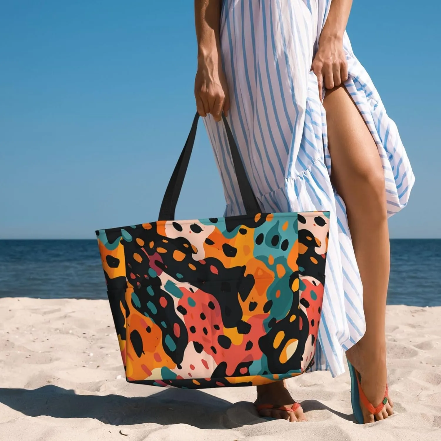 Waterproof Beach Bag for Women Sandproof Beach Tote Bags Large Capacity Swim Pool Bag Foldable Travel Duffel Bags