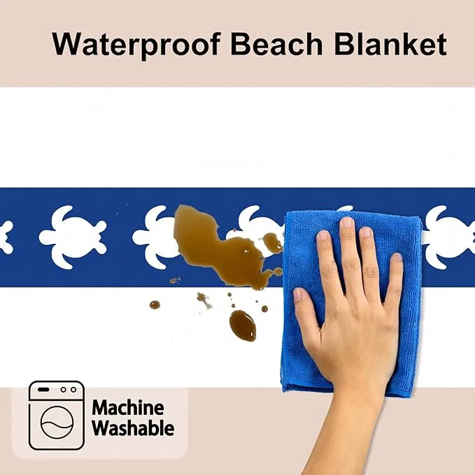 Waterproof Sandproof Beach Blanket, Blue Stripe Turtle Beach Mat Oversized for 2-4 Person, Compact Sand Free Quick Dry Polyester Outdoor Picnic Blanket for Travel, Camping, Hiking