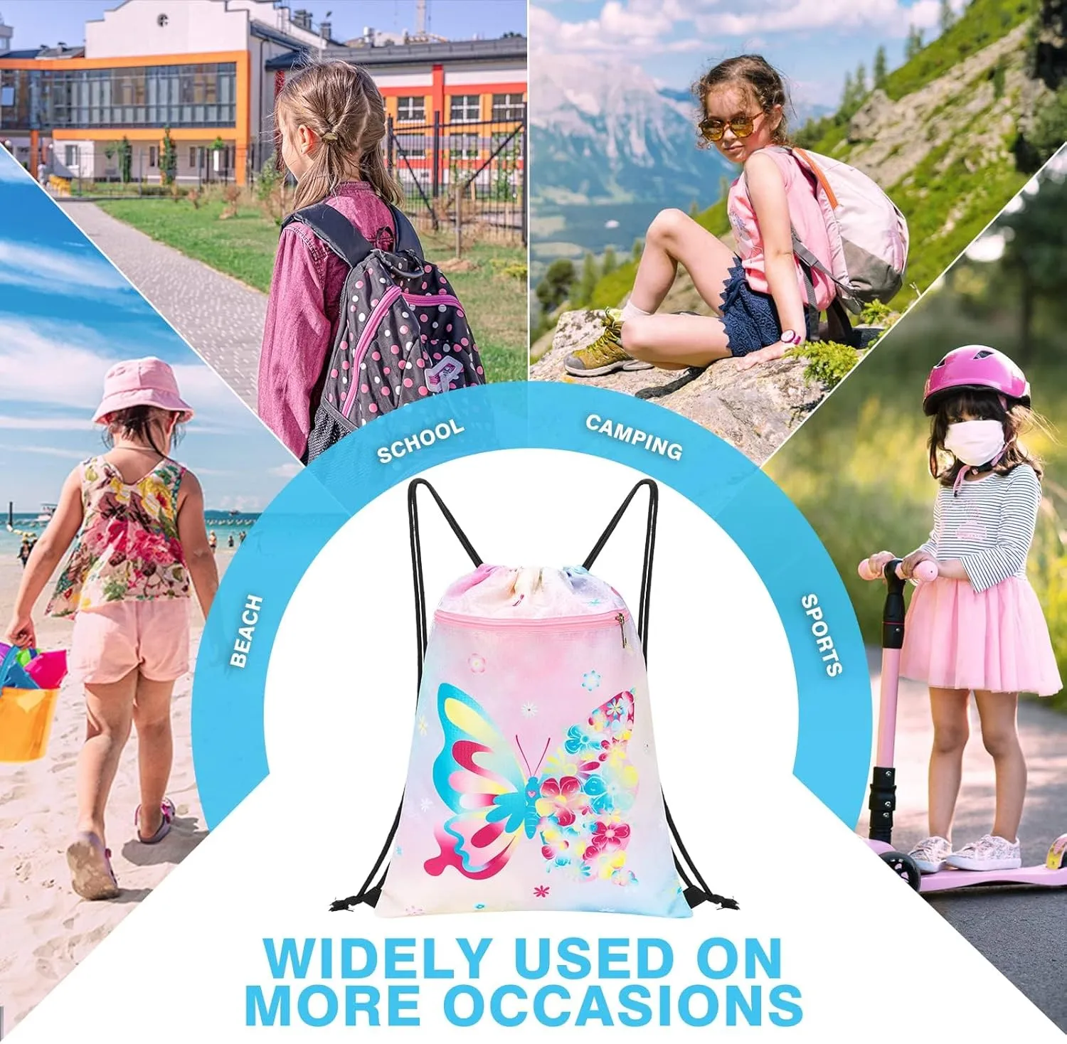 WAWSAM Drawstring Backpack - Drawstring Bags for Kids Swim Bag for Beach