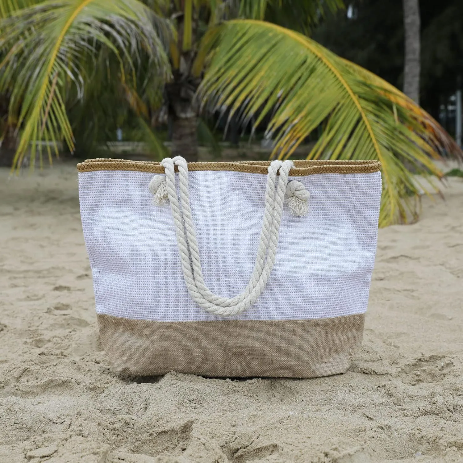 We We Large Beach Tote bag for Women Canvas Straw Tavel Tote Bag Waterproof Shoulder Bag Handbag for Gym Swim