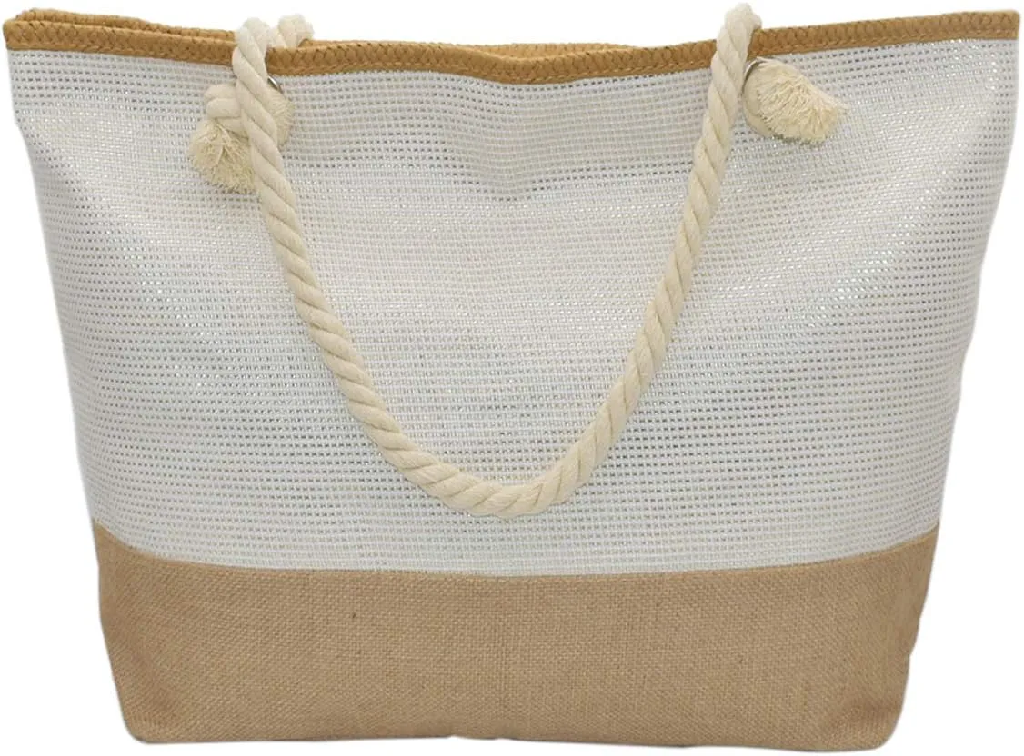 We We Large Beach Tote bag for Women Canvas Straw Tavel Tote Bag Waterproof Shoulder Bag Handbag for Gym Swim