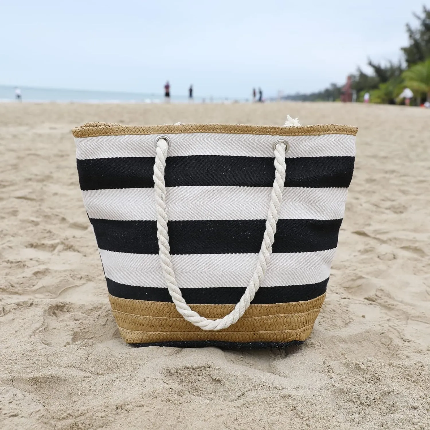 We We Large Canvas Straw Beach Pool Bag Waterproof Beach Tote Bags for Women Travel Shoulder Handbag