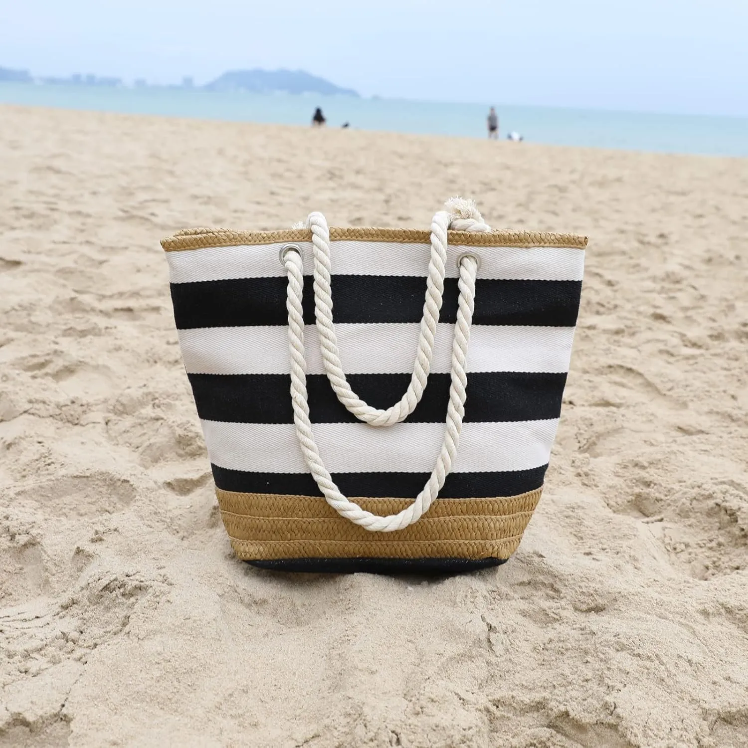 We We Large Canvas Straw Beach Pool Bag Waterproof Beach Tote Bags for Women Travel Shoulder Handbag