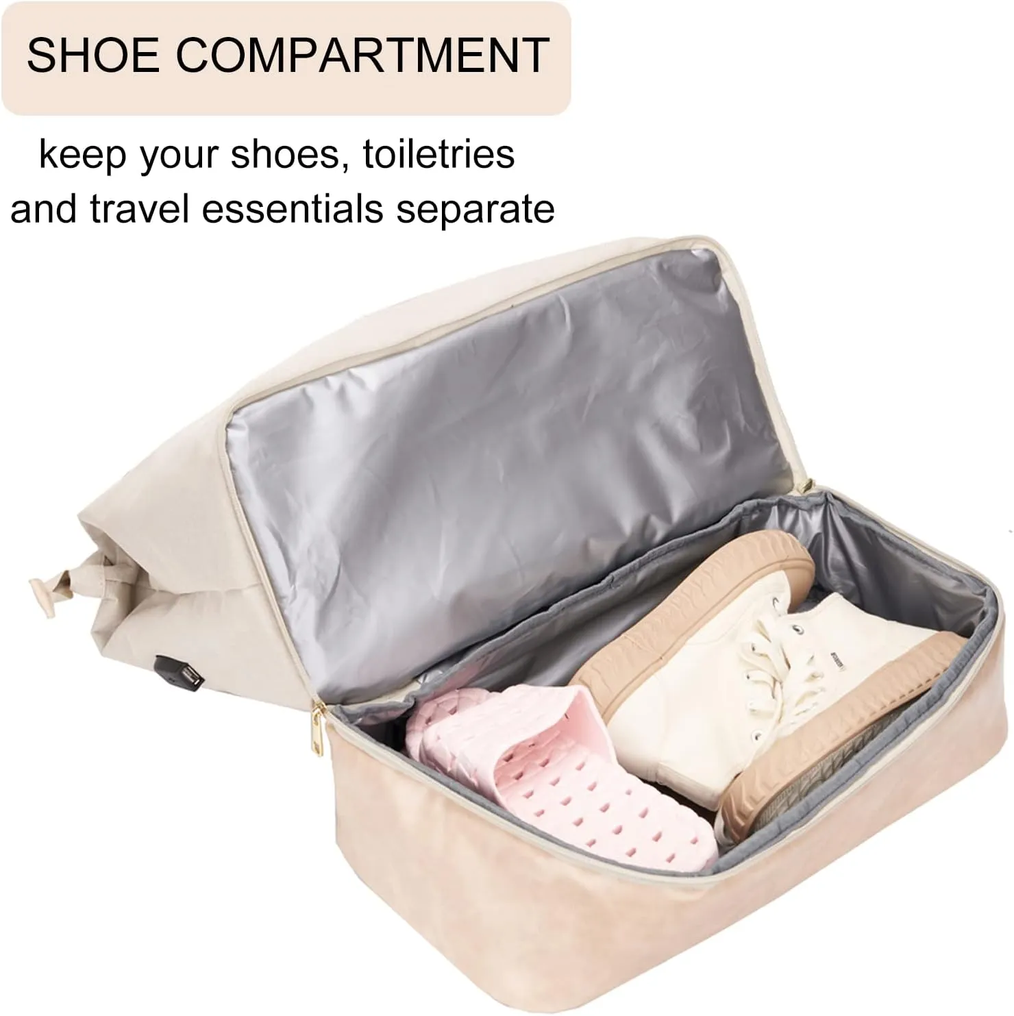 Weekender Bag with Shoe Compartment Travel Duffle, Carry On 20 Inch, Beige