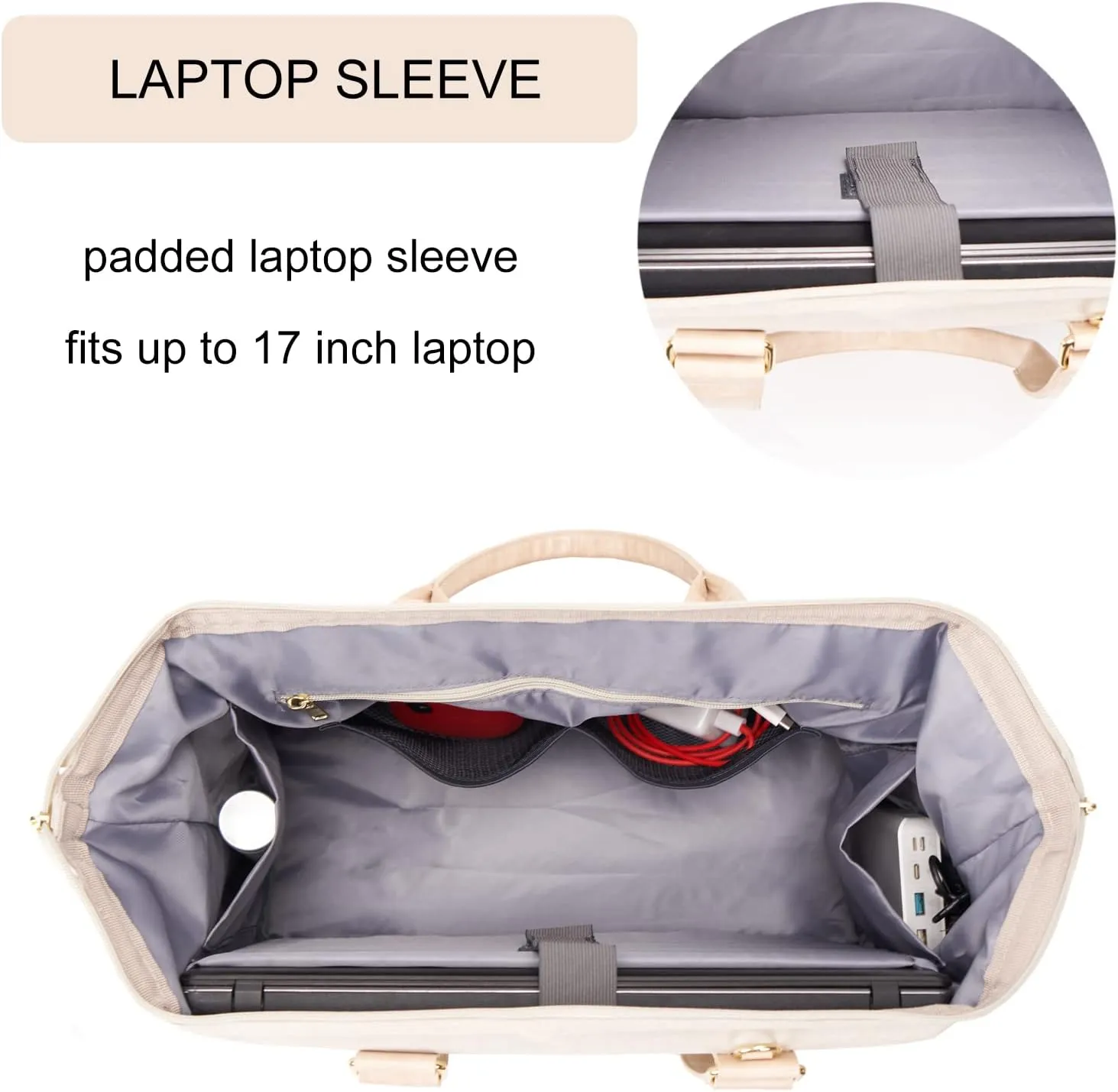 Weekender Bag with Shoe Compartment Travel Duffle, Carry On 20 Inch, Beige
