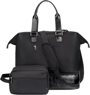 Weekender Bag with Shoe Compartment Travel Duffle, Carry On 20 Inch, Black