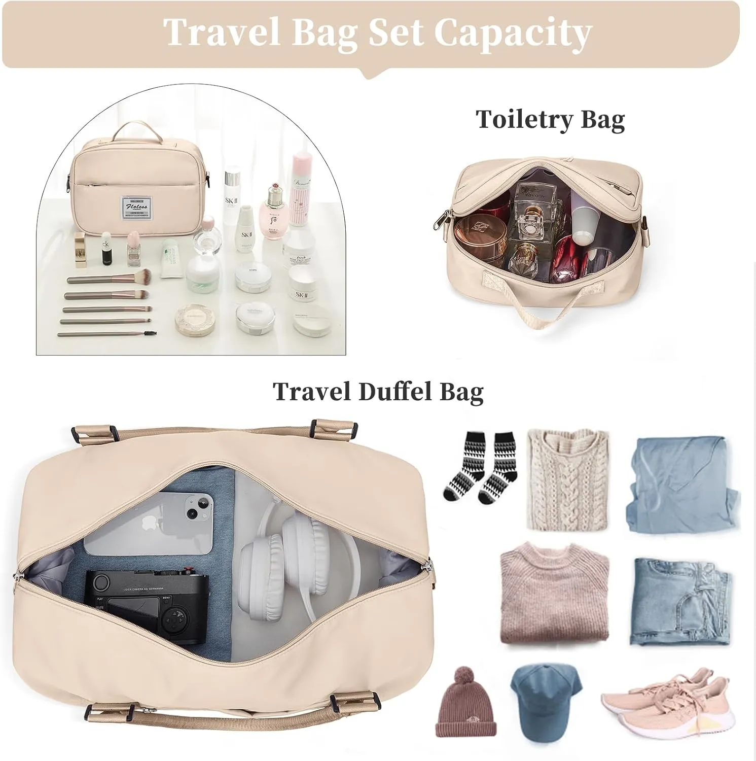 Weekender Bags for Women,Overnight Travel Duffel Bag,Personal Item Travel Bag with Shoes Compartment,Gym Bag,3pcs set