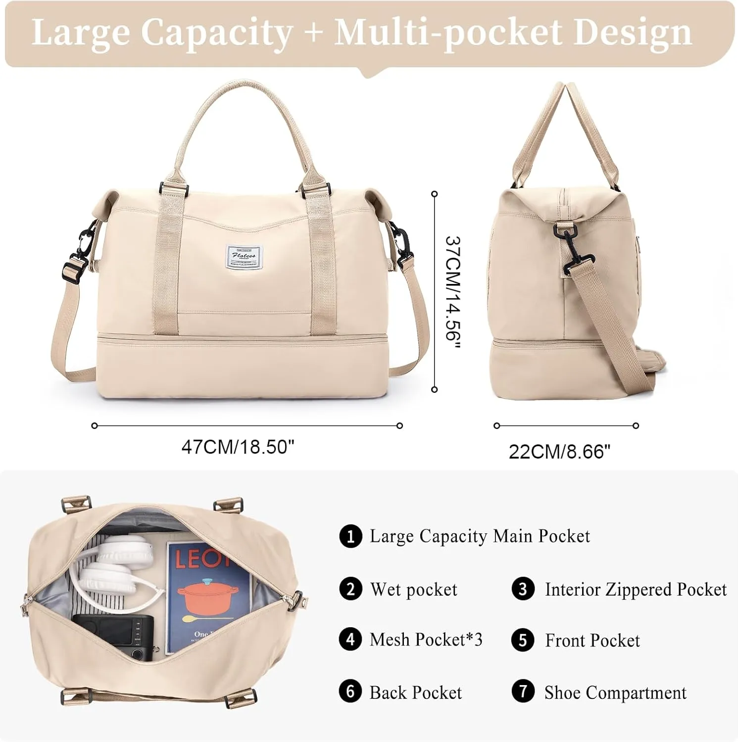 Weekender Bags for Women,Overnight Travel Duffel Bag,Personal Item Travel Bag with Shoes Compartment,Gym Bag,3pcs set