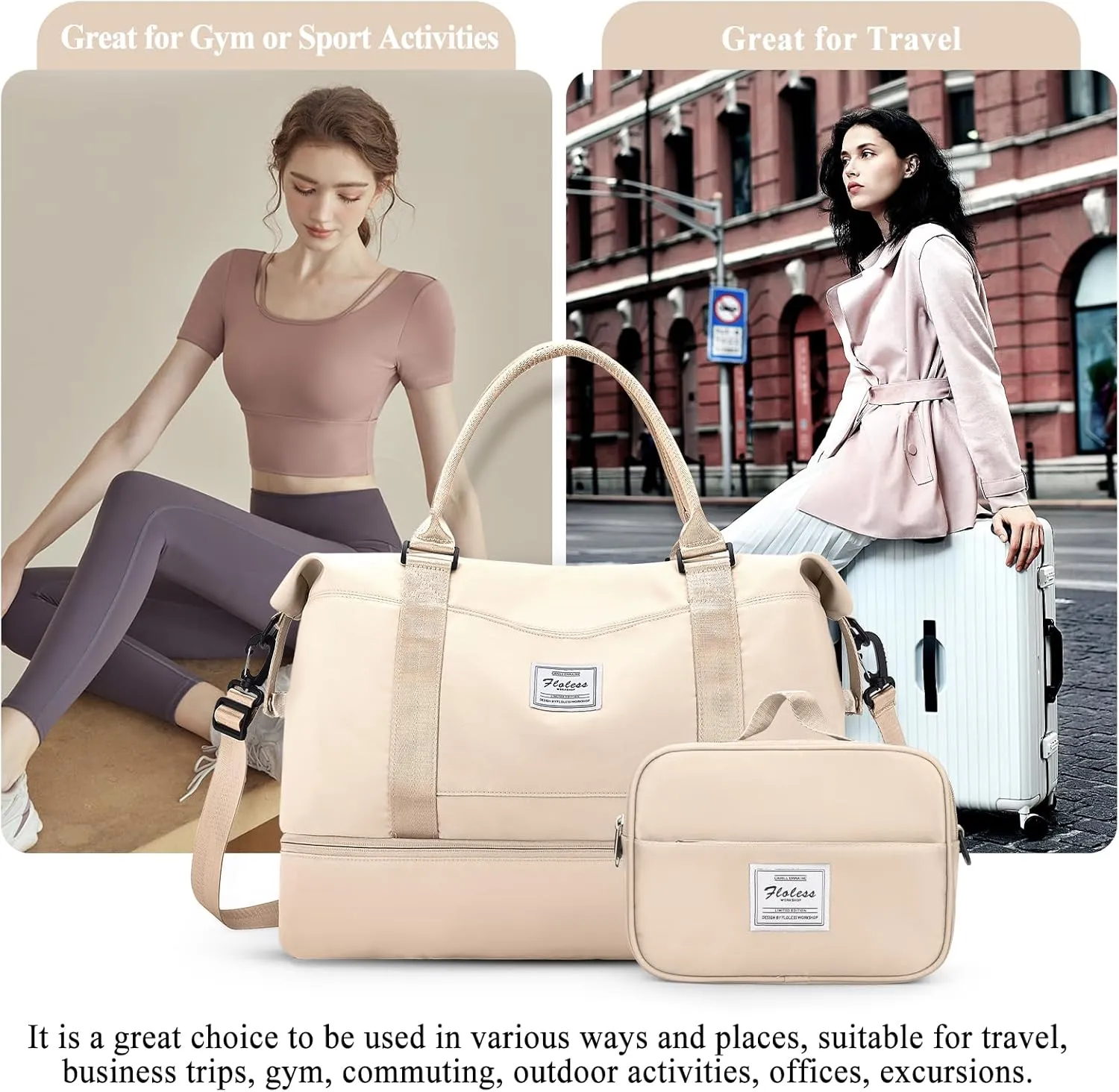 Weekender Bags for Women,Overnight Travel Duffel Bag,Personal Item Travel Bag with Shoes Compartment,Gym Bag,3pcs set