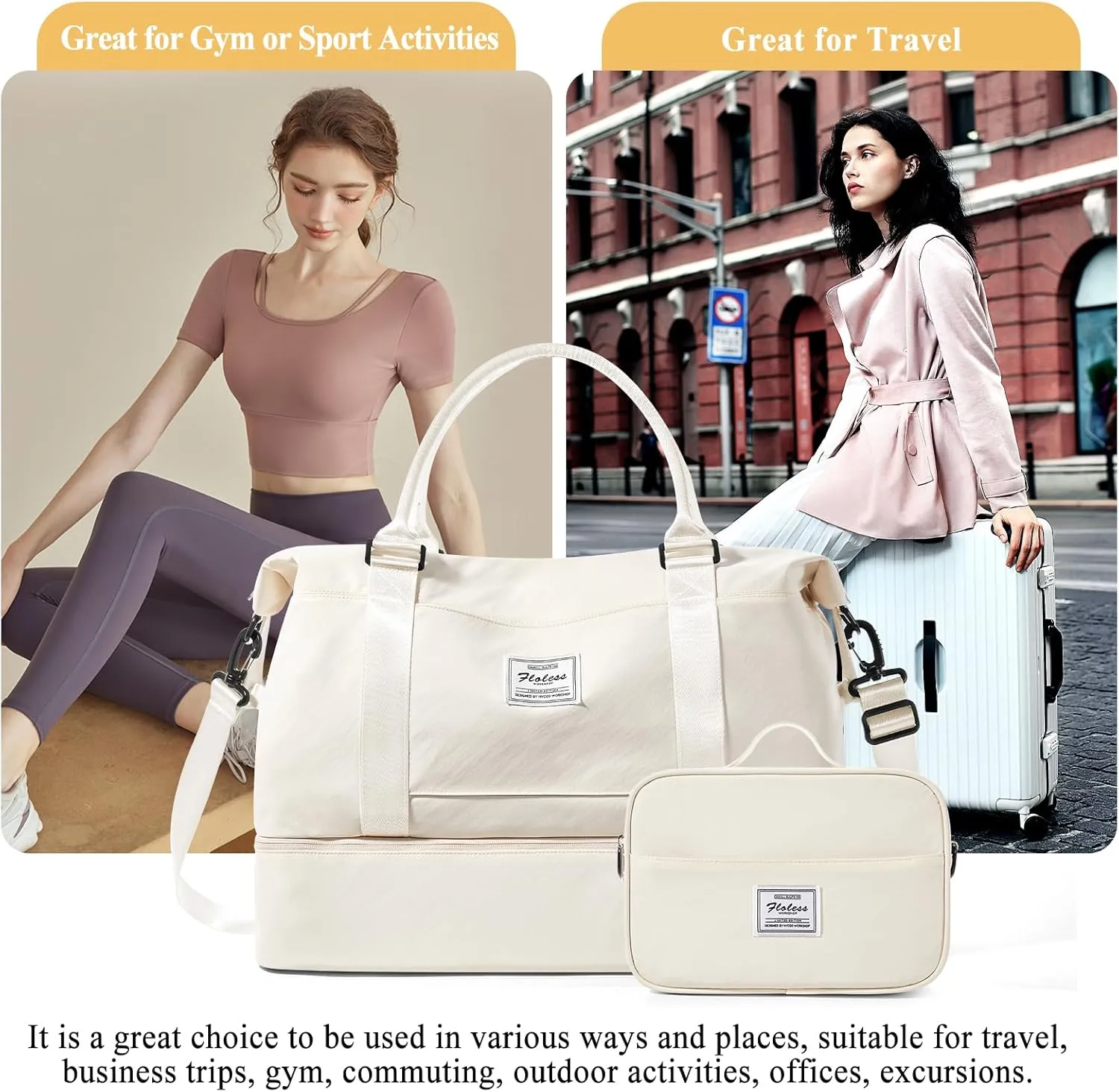 Weekender Bags for Women,Personal Item Travel Bag with Shoes Compartment,Overnight Travel Duffel Bag