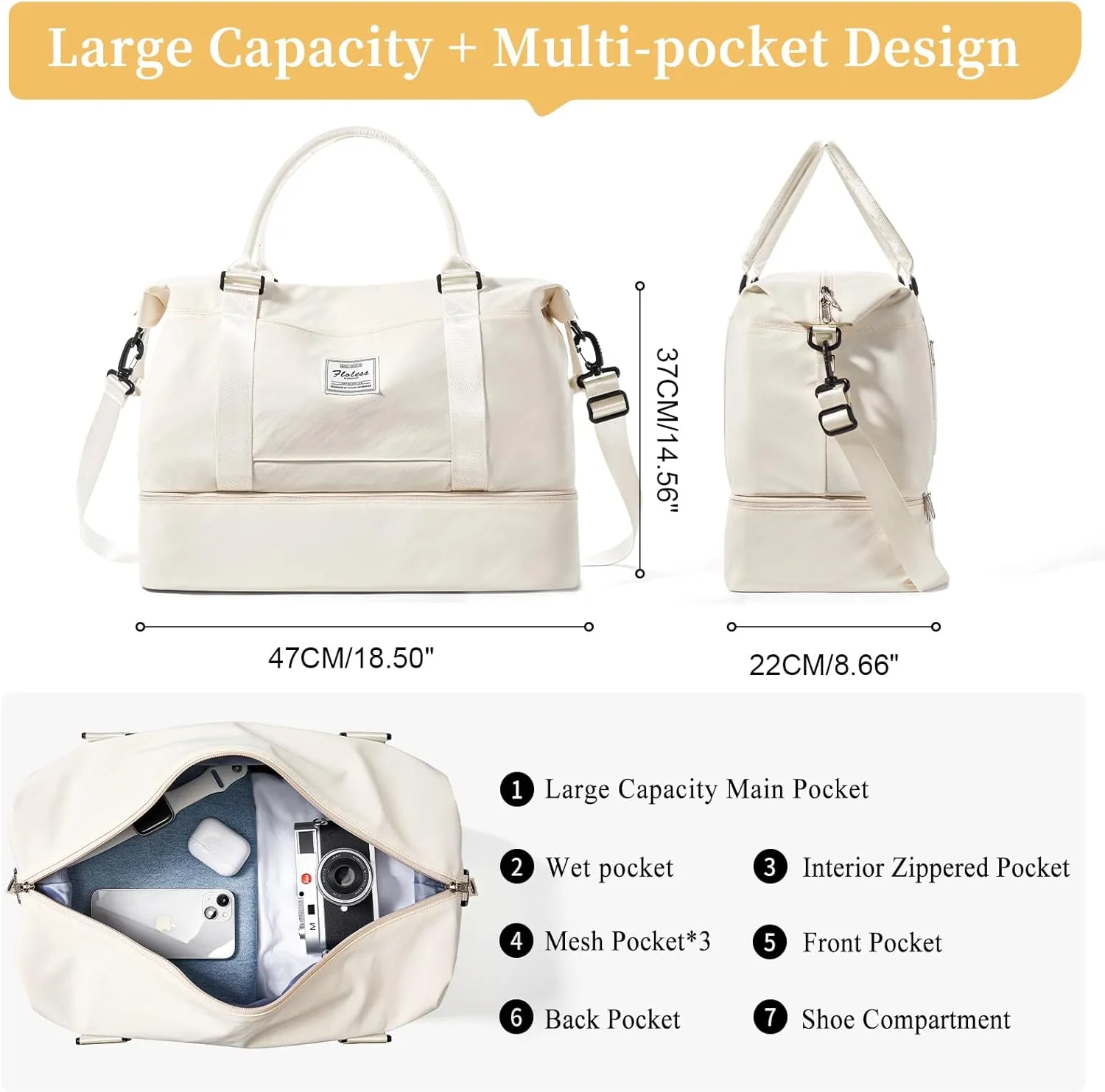 Weekender Bags for Women,Personal Item Travel Bag with Shoes Compartment,Overnight Travel Duffel Bag